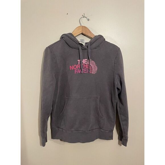 The North Face Hoodie Sweatshirt Women’s Medium‎ Fleece Pocket Washed Gray Pink - Picture 2 of 6
